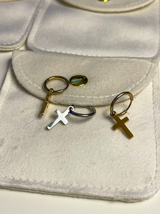 Brincos de Homem com Cruz em Aço Inoxidável